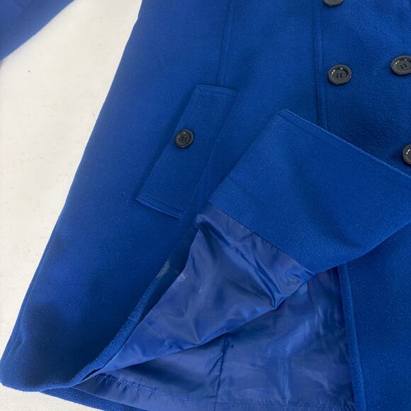 Royal Blue Double Breasted High Funnel Neck Oversized Pea Coat Sz XL - Picture 9 of 9